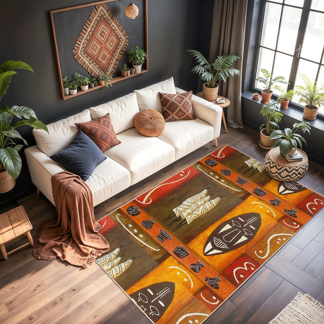 African Tribal Pattern Rectangle Area Rug | Unique Bohemian Carpet for ...
