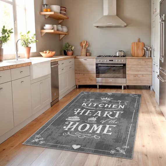 Vintage Kitchen Heart Rug | Stylish Rectangular Kitchen Runner | Home Decor Mat for Cozy Cooking Spaces | Heart of the Home Design