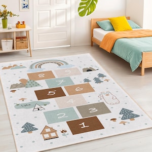 Hopscotch Rechteckiger Teppich | Kinderzimmer Spielmatte | Weicher und gemütlicher Kinderteppich | Entzückende Kinderzimmer Dekoration