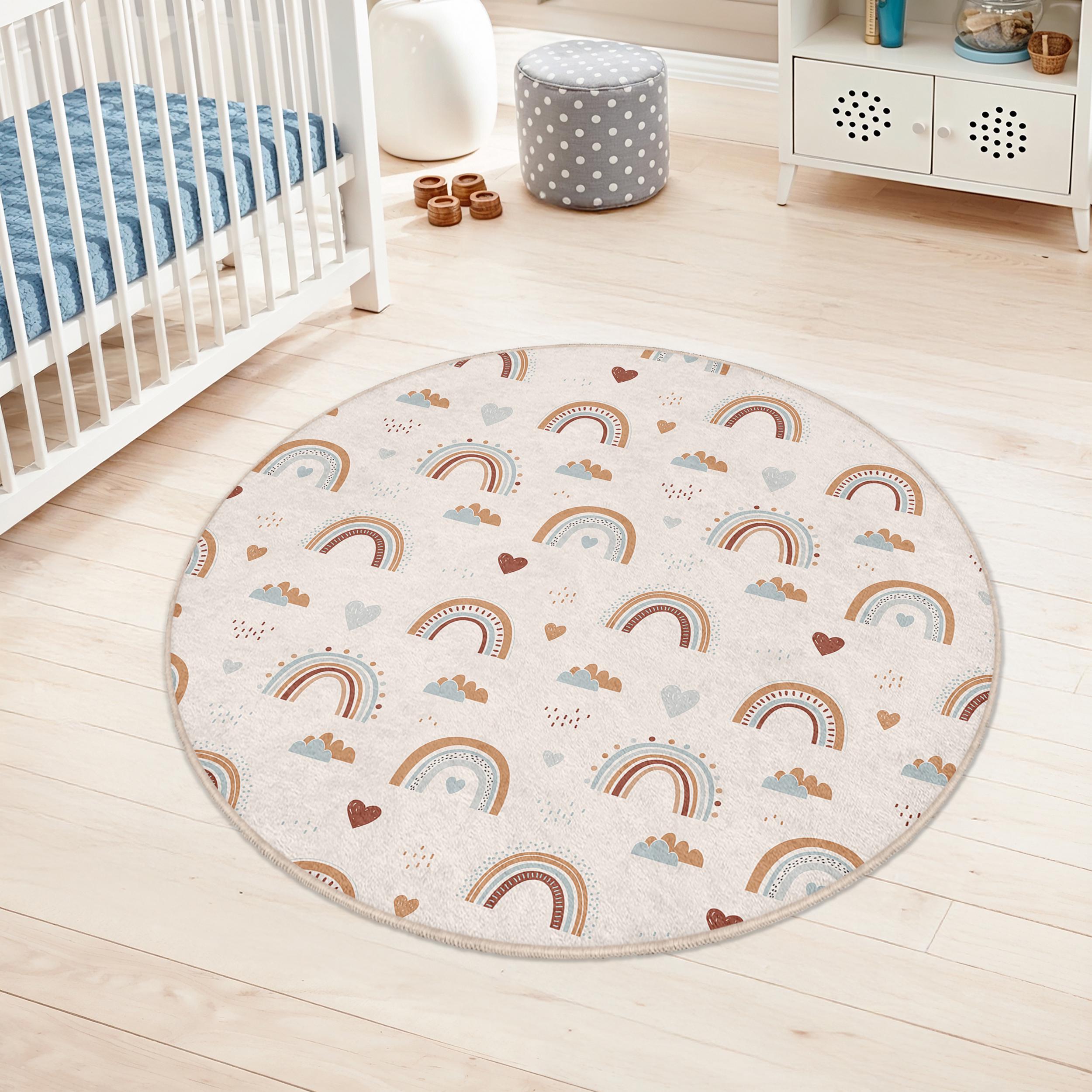 Tappeto Rotondo Per Bambini Con Sole E Arcobaleno (120 Cm): Morbidissimo, Antiscivolo E Facile Da Pulire!