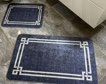 Elegant Geometric Pattern Rectangular Bath Mat | Stylish Home Decor Rug | Soft and Durable Bathroom Carpet | Machine Washable Floor Mat