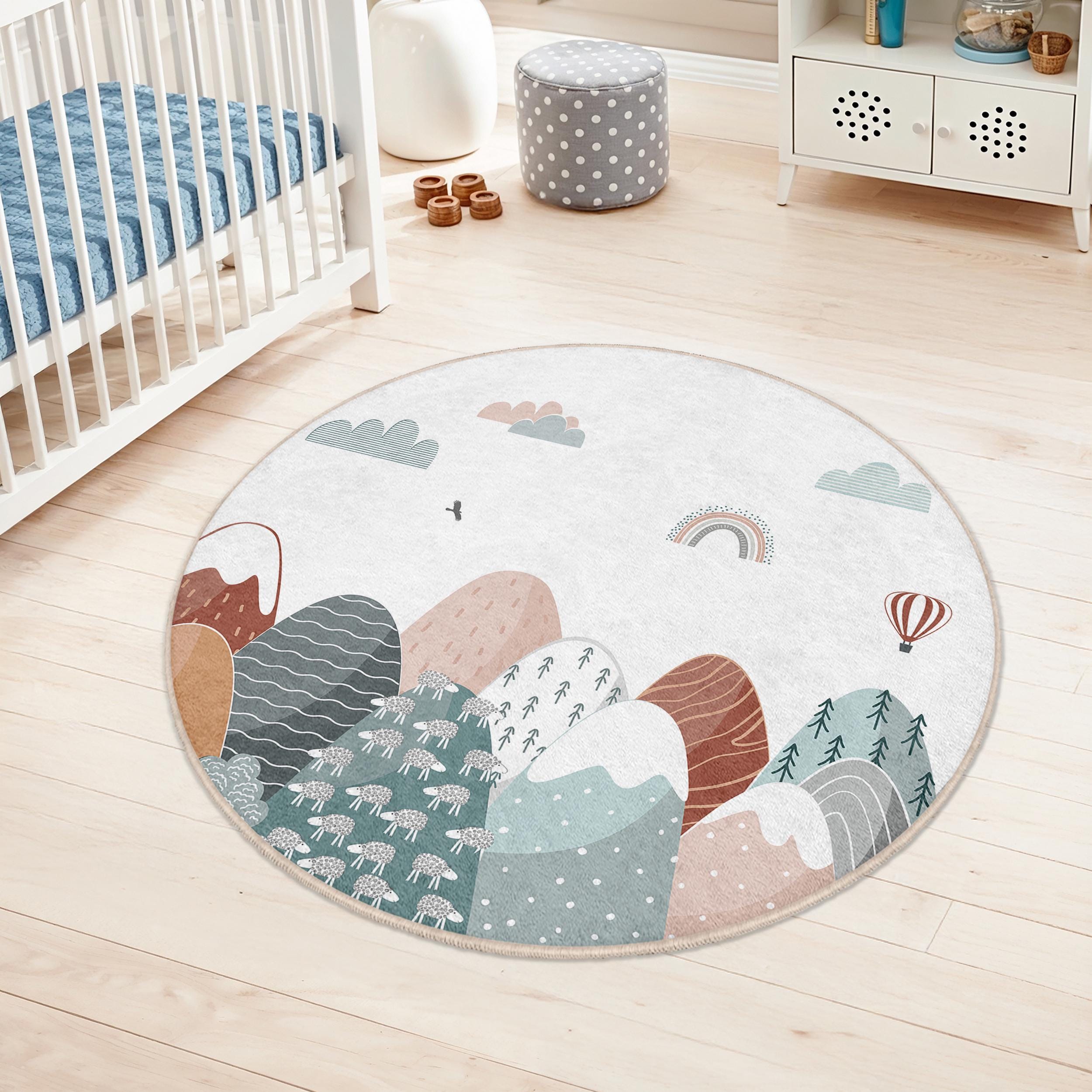 Mountain Landscape Round Rug | Kids Room Decor | Soft Cotton Play