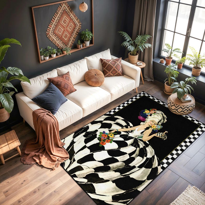 Black and White Checkered Pattern Elegant Rectangular Rug | Vintage ...
