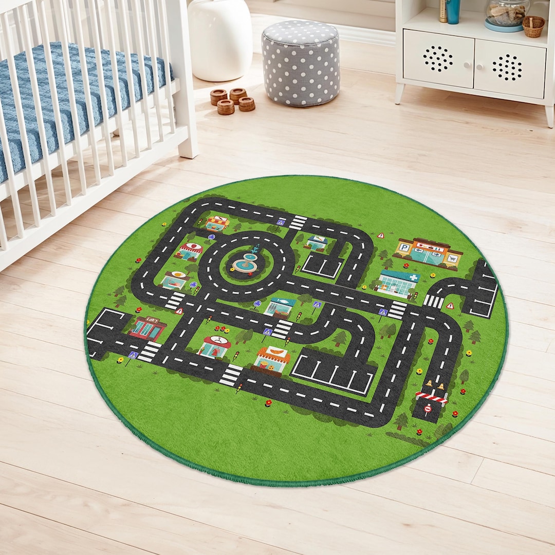 Colorful City Road Play Mat Rug | Round Kids Room Carpet | Fun ...