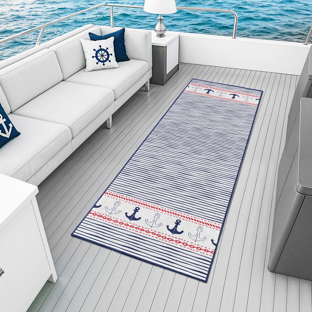 Nautical Themed Rectangular Runner Rug | Boat and Caravan Floor Mat ...