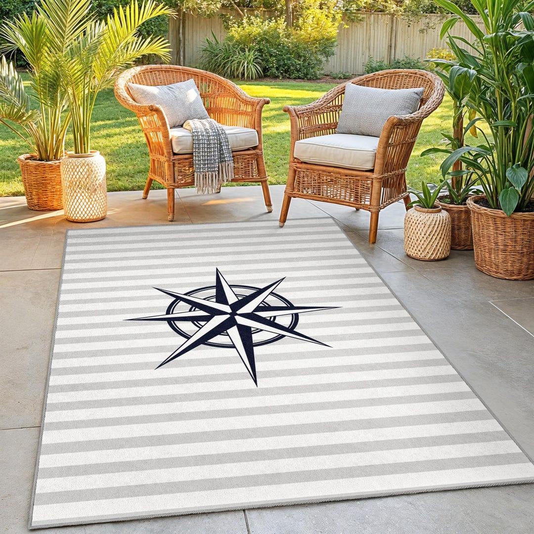 Small Retangle Compass Rug Nautical Compass Pattern Area Rug | Striped Rectangle Living Room ...