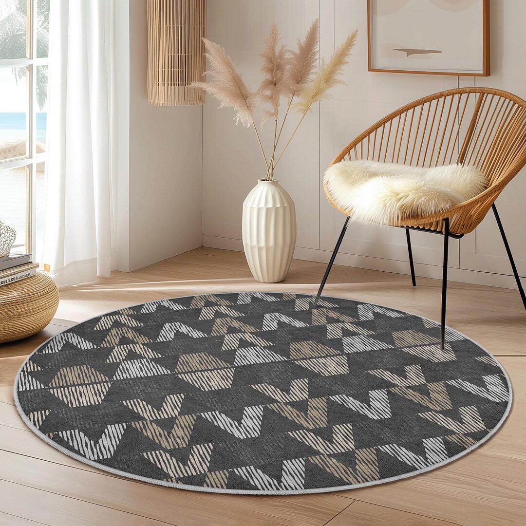 Round Rug With Patterns Geometric Pattern Round Area Rug | Modern Living Room Carpet | Soft ...