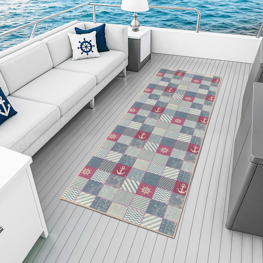 Nautical Themed Rectangular Runner Rug | Boat and Caravan Carpet ...