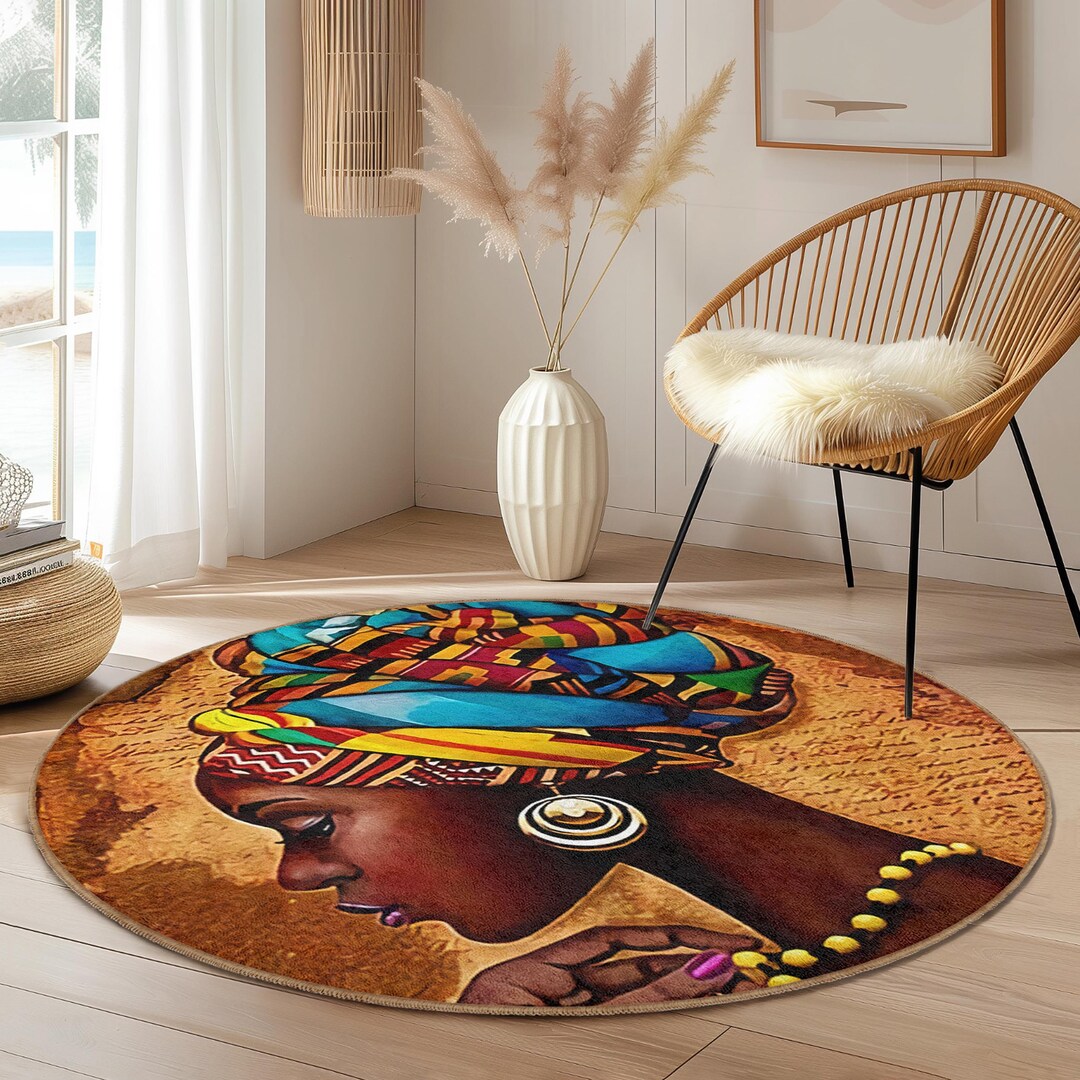 Colorful African Woman Round Area Rug | Bohemian Living Room Carpet ...
