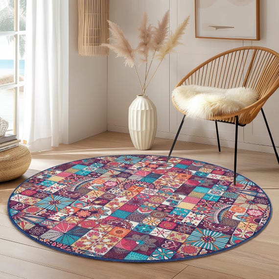 カラフル幾何学模様　ベニワレン　ラグ カラフルな幾何学模様のラグ カラフルな幾何学模様 ベニワレン ラグ