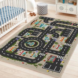 Colorful City Road Play Mat Rug | Perfect for Kids Room Decor | Durable Non-Slip Rectangle Carpet | Ideal for Playtime