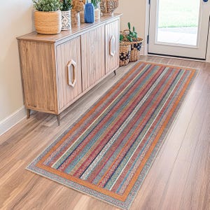 Colorful Striped Rectangular Area Rug, Decorative Hallway Runner, Vintage Style Carpet for Living Room, Entryway, Home Decor