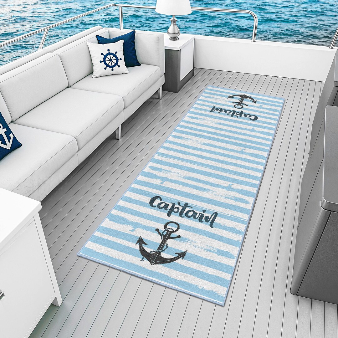 Nautical Themed Rectangular Area Rug | Captain Striped Indoor Runner ...
