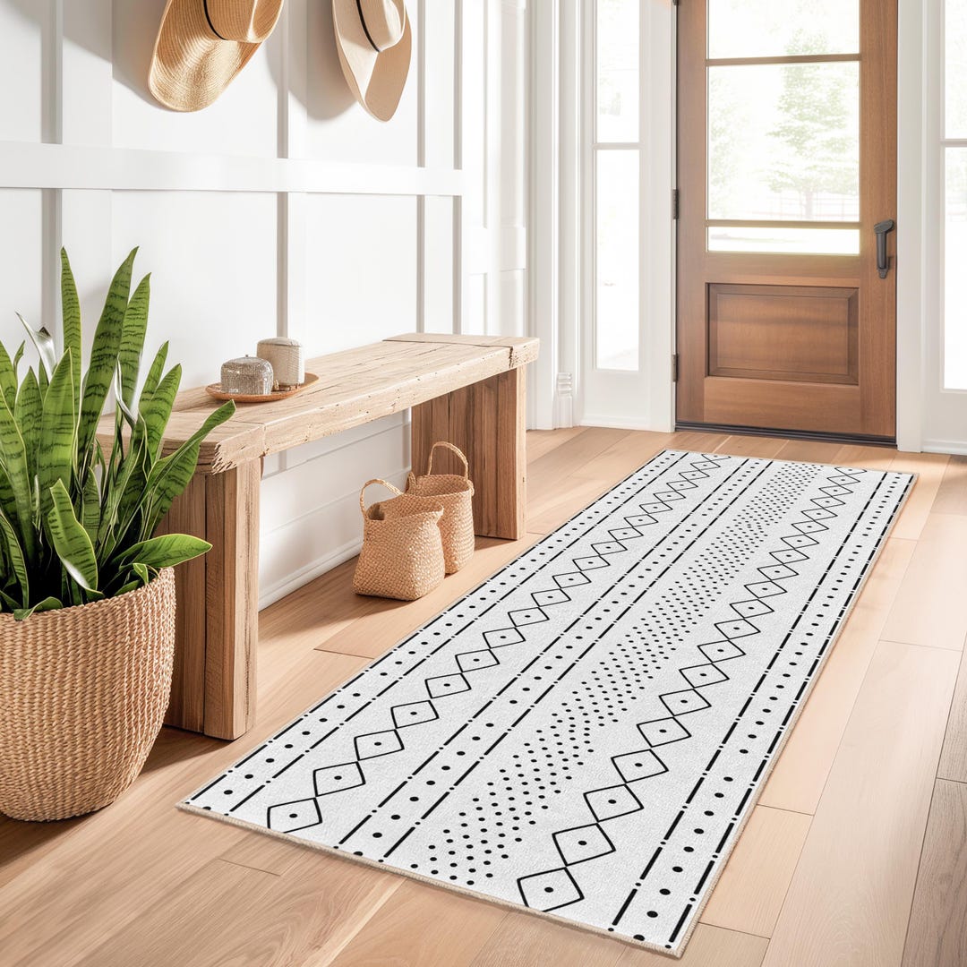 Geometric Diamond Pattern Rectangular Rug, Modern Corridor Runner Rug ...