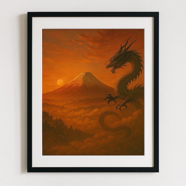 Japanese Dragon Wall Art - Mt. Fuji Sunrise Poster spiritual White ...