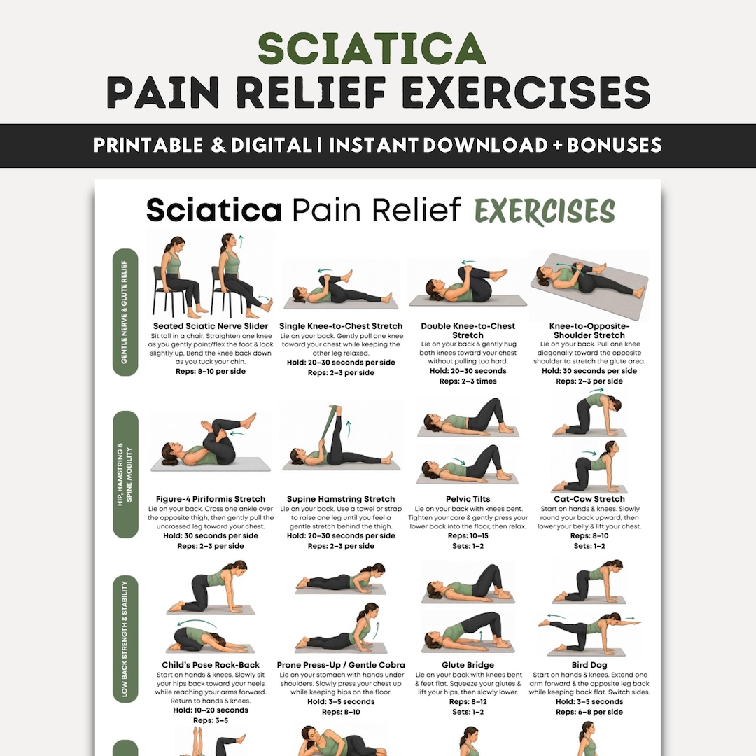 Sciatica Pain Relief Exercises Printable, Sciatica Nerve Flossing ...