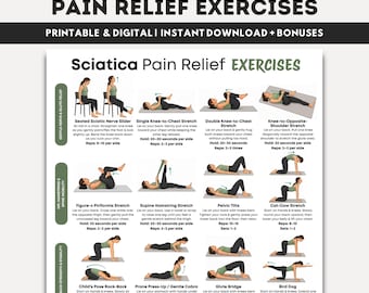 Ejercicios imprimibles para aliviar el dolor de ciática, tabla de rutina de limpieza del nervio ciático, estiramientos para el dolor lumbar, PDF de ejercicios para el síndrome piriforme