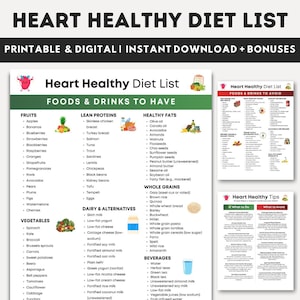 Heart Healthy Diet Food List, DASH Diet Food List, Healthy Diet Guide, Mediterranean Diet, Cardiac Diet, Healthy Meal Chart, Whole Food Diet