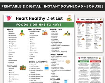 Heart Healthy Diet Food List, DASH Diet Food List, Healthy Diet Guide, Mediterranean Diet, Cardiac Diet, Healthy Meal Chart, Whole Food Diet