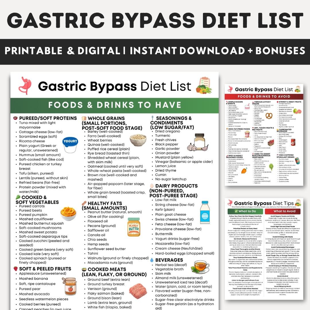 Gastric Bypass Diet Food List Printable, Bariatric Diet Surgery Eat/avoid Foods, Gastric Bypass ...