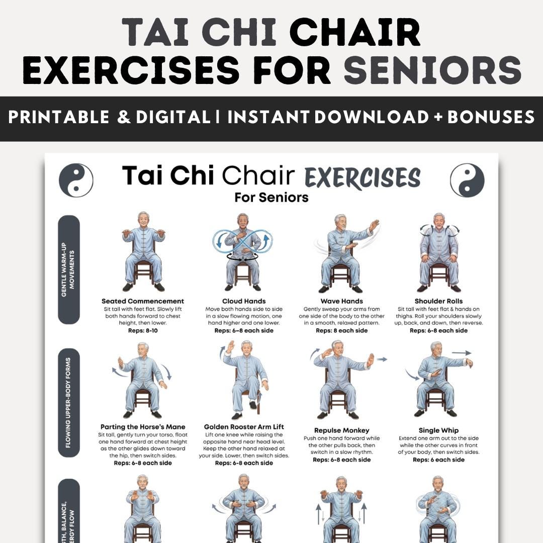 Tai Chi Seated Chair Exercises for Seniors Printable PDF, Seated Tai