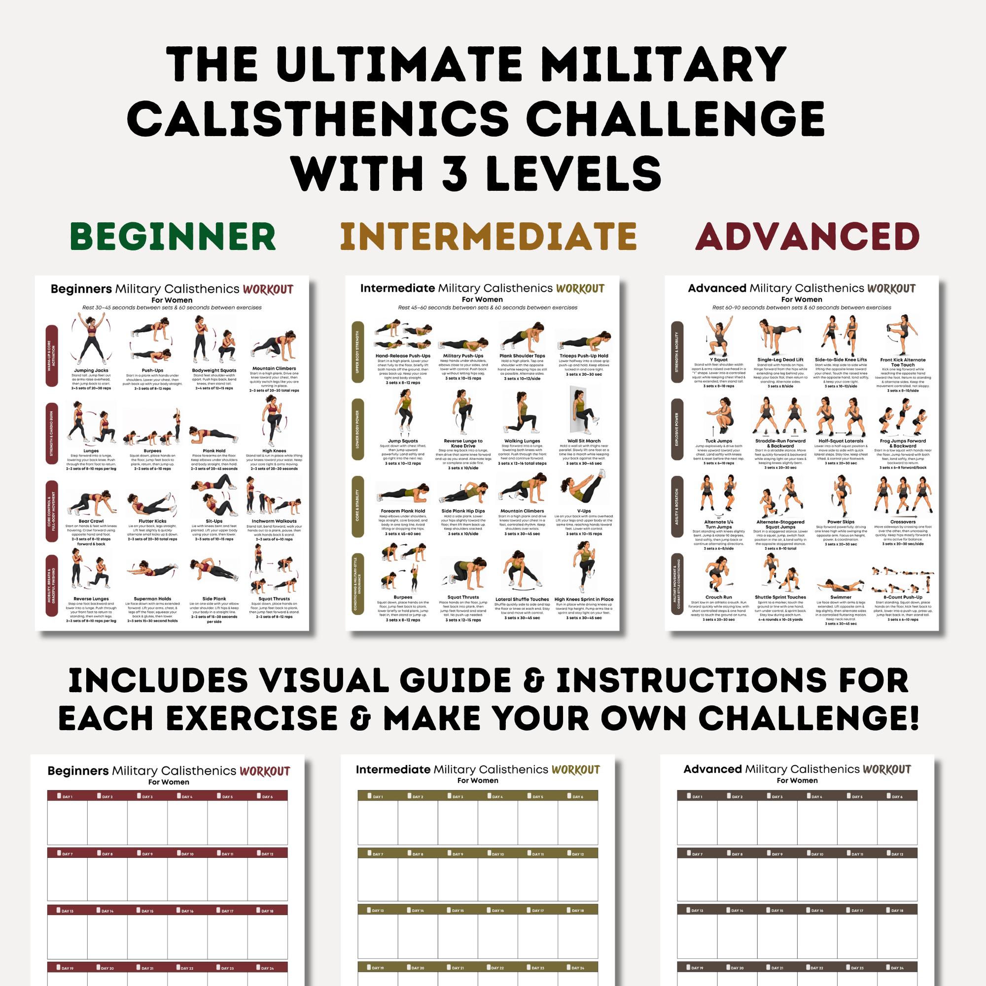 Complete Military Calisthenics Workout Bundle for Women PDF, 30 Day ...