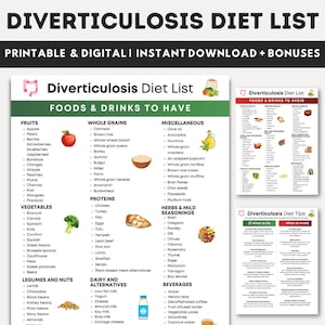 Diverticulosis Diet Food List, High Fiber Diet Foods, Colon Friendly Foods, Digestive & Gut Health Food Chart, Diverticulosis Grocery List
