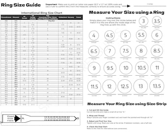Printable Ring Sizer Tool Guide, Ring Size Chart, Measure Ring Size, Ring Size Finder, International Ring Size Table, Digital Download