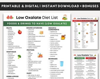 Oxalatarme Diät-Lebensmittelliste, Nierenstein-Diät-Diagramm, Oxalatarme Lebensmittel, Nierengesundheitsdiät druckbare Einkaufsliste, Hyperoxalurie-Diät