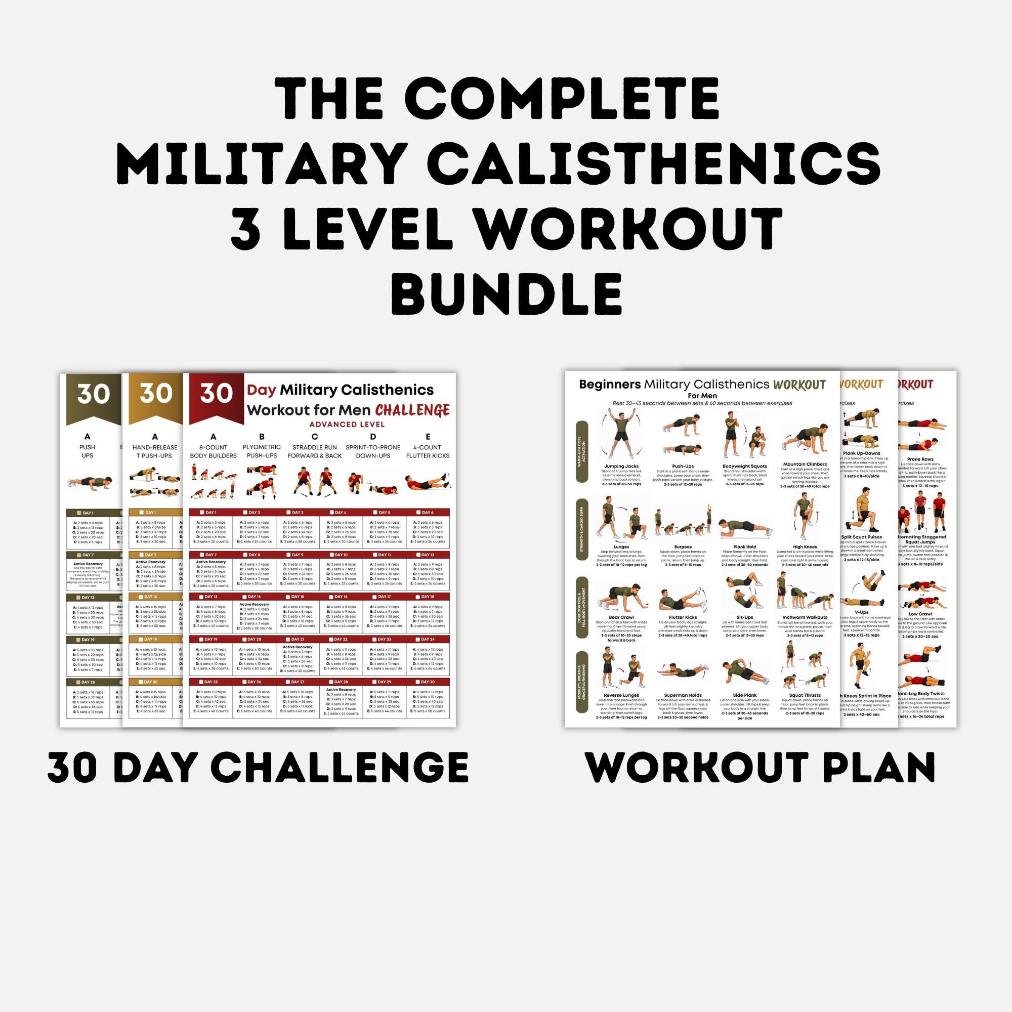 Complete Military Calisthenics Workout Bundle for Men PDF, 30 Day ...