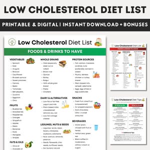 Low Cholesterol Diet Foods List, Heart Healthy Diet, Cholesterol Diet Guide, High Fiber Food Chart, Low Saturated Fat Diet, Grocery List PDF