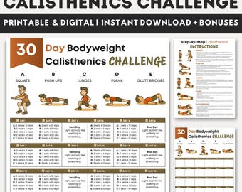 30 Day Calisthenics Challenge Workout Chart, Bodyweight at Home