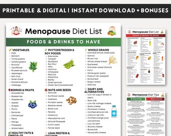 Menopause Diet Food List, Menopause Diet Plan Food Chart, Perimenopause Diet, Hormone and Midlife Nutrition Diet, Menopause Friendly Foods