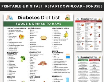 Diabetes Food List Printable, Diabetic Food Chart, Diabetic Grocery List, Diabetes Food Guide, Pre Diabetes Diet Chart, Diabetic Meal Plan