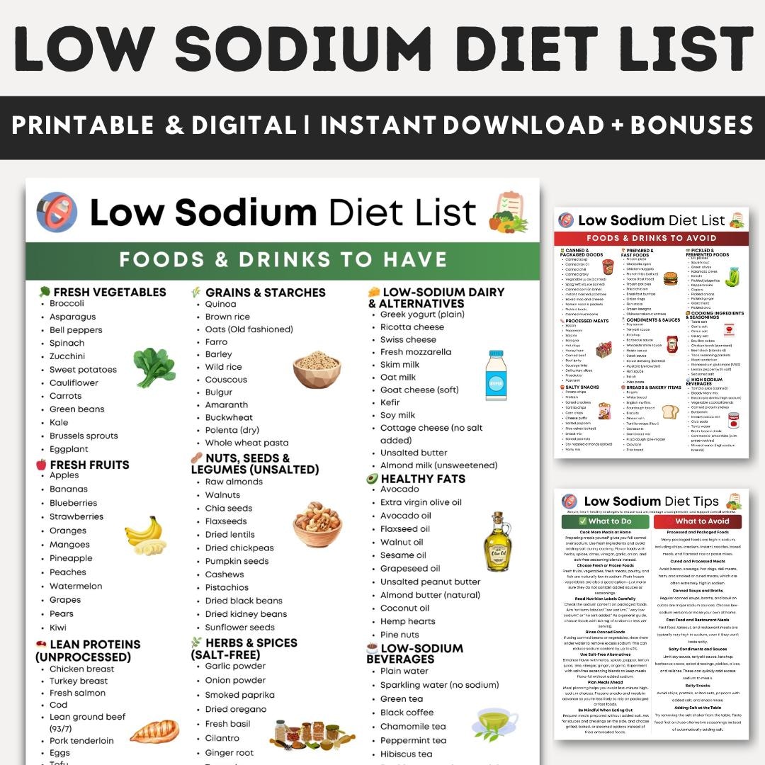 Low Sodium Diet Food List Printable, Low Salt Foods, Hypertension Diet ...