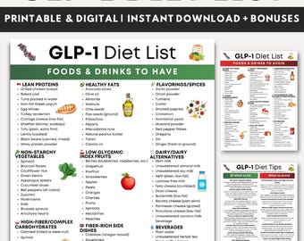 Liste des aliments diététiques BPL-1 imprimable, guide de régime Ozempic Zepbound & Wegovy, liste des aliments du Mounjaro, tableau des aliments/éviter, liste d'épicerie du régime alimentaire BPL1 PDF