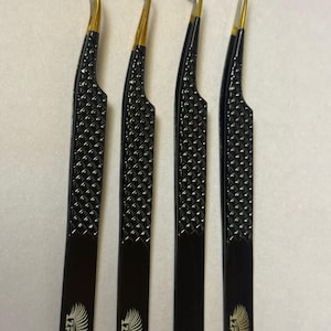12PAK Black Eyelash Extension Tweezers – 4-Piece Fiber Tip Precision Grip Set for Lash Artists & Technicians