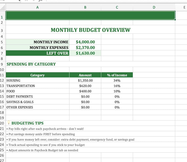 Paycheck Budget Spreadsheet | Biweekly Budget Planner | Budget by ...