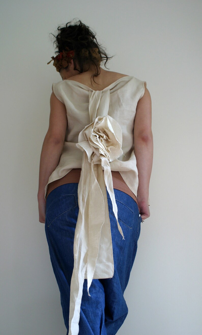 Linen Tunic/Blouse Raw Flower Back Ribbon by NervousWardrobe on Etsy image 1