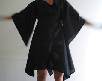 Kimono Wrap Dress/ Kimono Sleeve Dress in Linen  by NervousWardrobe on Etsy