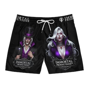 Immortal Gothic Vampire Swim Shorts - Men&#39;s Beachwear, Summer Poolside, Costume Party, Vacation Essentials, Halloween Swim
