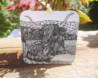 Designer Coaster "Highland Cow" from Original Drawing g by Assja Baumgartner