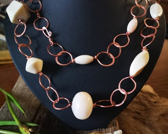 Hand Crafted Copper Link Chain Necklace With Reclaimed Beads