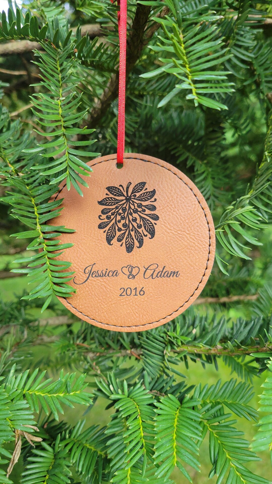 Personalized Leatherette Mistletoe Ornament • Laser Engraved Wedding ...