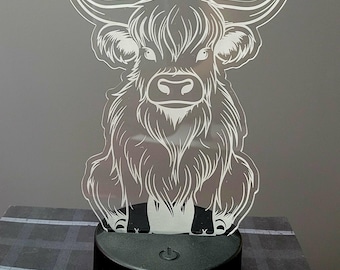 Highland cow night light • Boy or Girl gifts • led battery and plug in with remote  • 12 color options