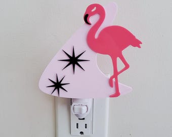 Flamingo night light. mid century boomerang gifts.  Retro nightlights .MCM Home decor gifts