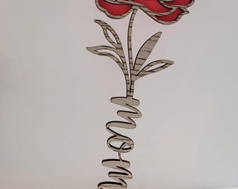 Personalized Wood Flower for Mom, Engraved Mother's Day Gift