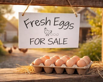 Fresh Eggs For Sale sign. farmers market stand sign. Egg stand sign.