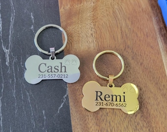 Personalized Dog bone Tag • engraved dog tag • pet gifts • Gold or Silver Dog ID tag • dog owner gift