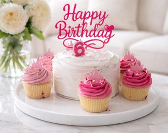 Happy Birthday Cake Topper.  Number and princess cupcake toppers. Acrylic cake topper